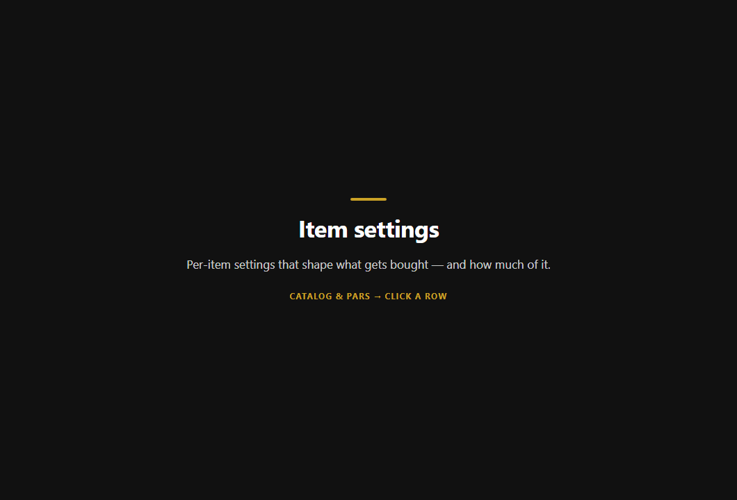 The item settings panel